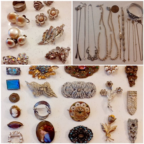 75 - A quantity of costume jewellery to include a Sterling silver morpho brooch, early 20th Century paste... 