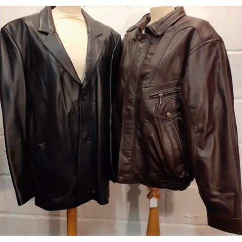 115 - Two vintage gents leather jackets comprising a soft black leather jacket with 2 front deep pockets, ... 