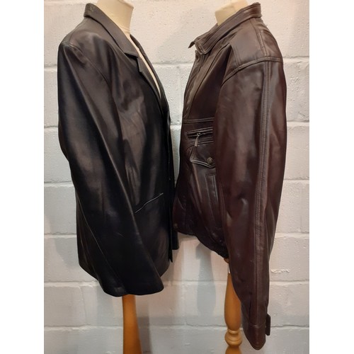 115 - Two vintage gents leather jackets comprising a soft black leather jacket with 2 front deep pockets, ... 