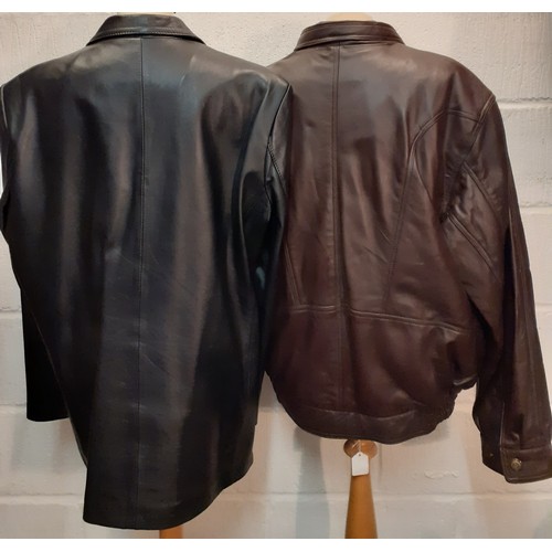 115 - Two vintage gents leather jackets comprising a soft black leather jacket with 2 front deep pockets, ... 