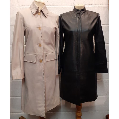 80 - An Olly & Co Formals black soft leather ladies slimline coat with zipped front and Mandarin style co... 