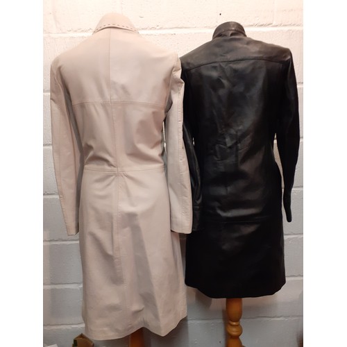 80 - An Olly & Co Formals black soft leather ladies slimline coat with zipped front and Mandarin style co... 