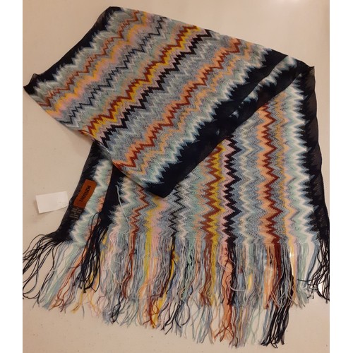 90 - Missoni- A  multicoloured scarf with zig zag design and tassels, designer label intact. Location:R1.... 