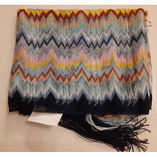 90 - Missoni- A  multicoloured scarf with zig zag design and tassels, designer label intact. Location:R1.... 