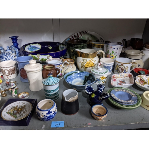 347 - Mixed ceramics to include Royal Doulton Sairey Gamp jug, Irish wade pieces, studio potter, commemora... 