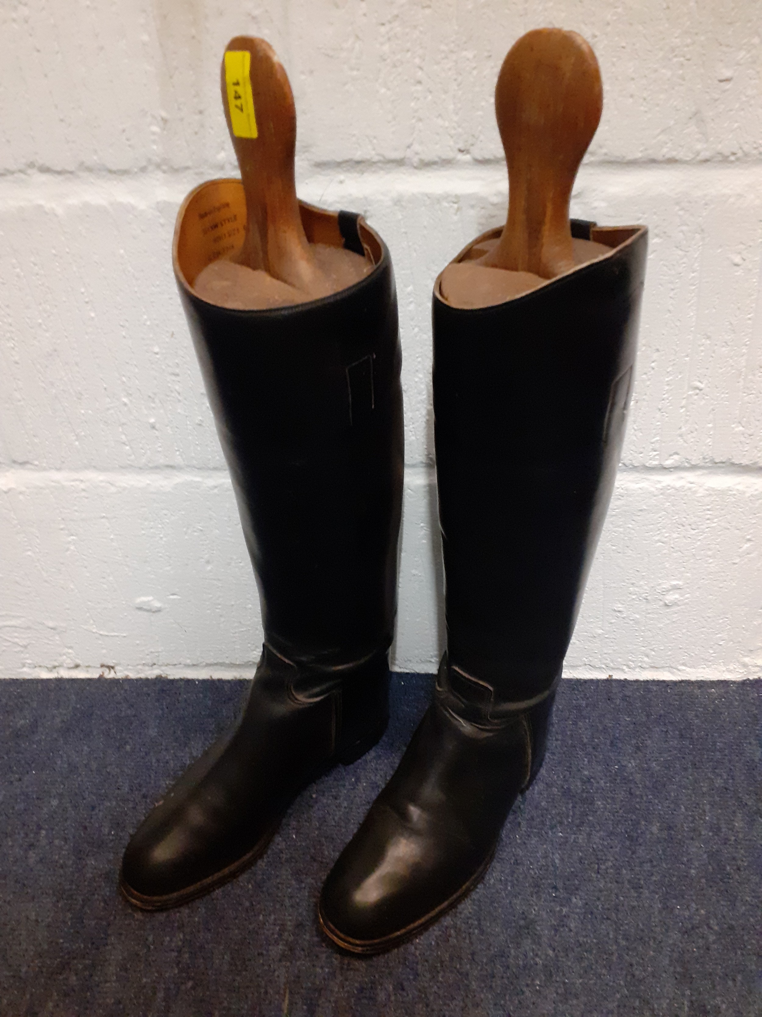 A pair of 20th Century Hawkins black leather riding boots size 6.5