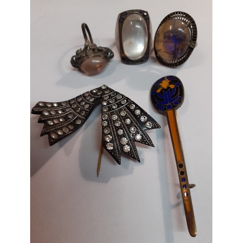 157 - Early 20th Century silver, white metal and paste costume jewellery to include a white metal and moon... 