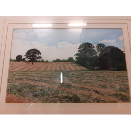 262 - Two embroidered pictures 25x16cm and 12x17cm of farmland country scenes using various stitching tech... 