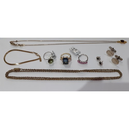 271 - A quantity of costume jewellery comprising a pair of 9ct gold earrings with central blue stone surro... 