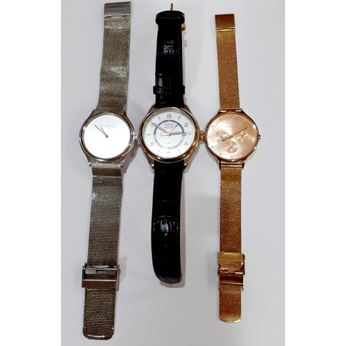 269 - Three modern watches comprising a gold tone and brushed steel Wenger Swiss Military watch with brown... 