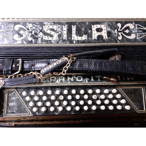 168 - A Sila of Camerano, Italy piano accordion in case having 34 keys and 48 buttons in a black finish.
L... 