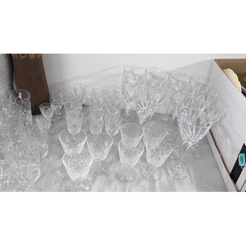 332 - A selection of mainly crystal cut glassware, together with two studio pottery vases, one signed Pric... 