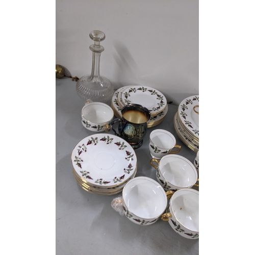 338 - A mixed lot to include Shelley part tea/dinner service, silver plated tankard and a cut glass decant... 