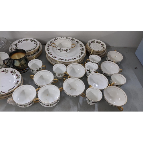 338 - A mixed lot to include Shelley part tea/dinner service, silver plated tankard and a cut glass decant... 