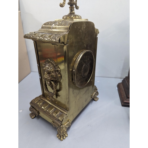 369 - A mixed lot to include a late 19th/early 20th century brass cased French mantel clock by Japy Freres... 