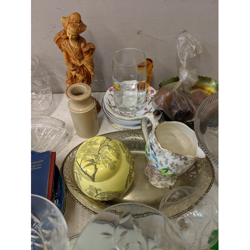 384 - A mixed lot to include glassware, china, and ceramics to include Masons, Mancioli, Carnival glass an... 