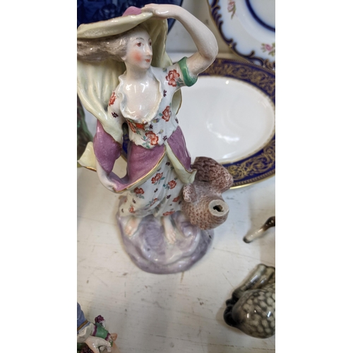 451 - Mixed 19th and 20th century ceramics to include a Staffordshire painted basket and stand A/F, two Be... 