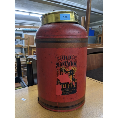 543 - A vintage old plantation coffee canister with an associated lid
Location: G