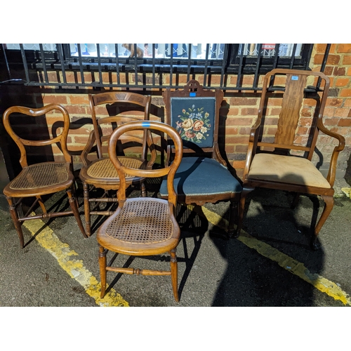 537 - A group of Victorian and later chairs to include a tapestry upholstered nursing chair on turned fron... 