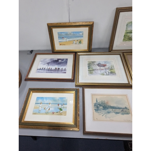 473 - Mixed pictures to include limited edition prints, one depicting Hambledon Mill, together with a circ... 