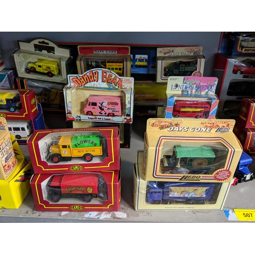 507 - Boxed and diecast model vehicles to include examples from Days Gone, Matchbox, Tetley, Cameo from Co... 