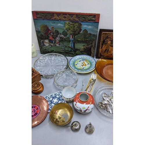 521 - A mixed lot to include a Royal Copenhagen fish, Belleek cup and saucer, Studio pottery lidded bowl, ... 