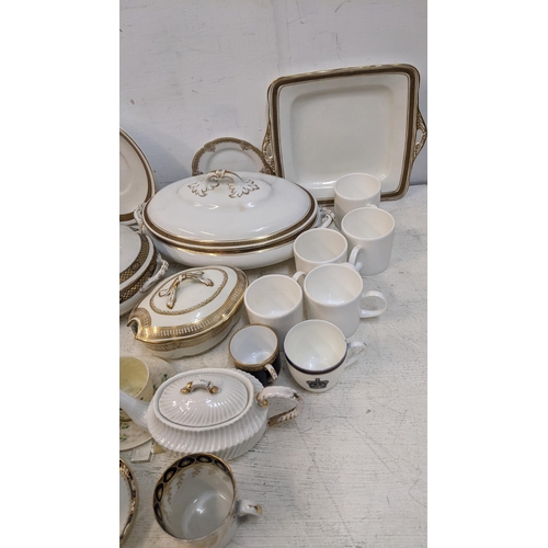 302 - A mixed lot to include a Belleek cup and saucer, painted model soldiers and mixed 19th century and l... 