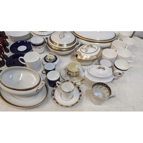 302 - A mixed lot to include a Belleek cup and saucer, painted model soldiers and mixed 19th century and l... 