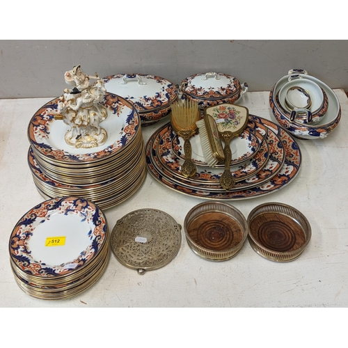 512 - A mixed lot to include a Royal Doulton 'Matsumai' part dinner service, two 19th century Derby figure... 