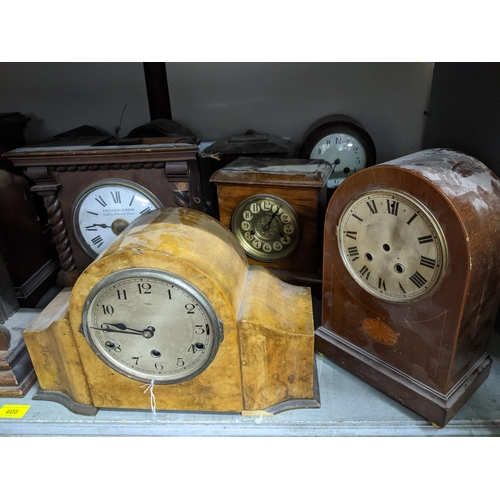 608 - A mixed lot of mantle clocks for spares, to include a Fattorini & Sons Electric Automatic alarm cloc... 