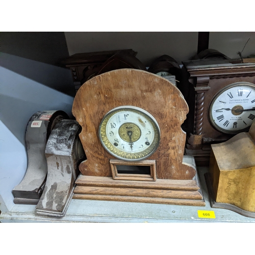 608 - A mixed lot of mantle clocks for spares, to include a Fattorini & Sons Electric Automatic alarm cloc... 