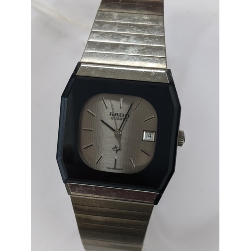 109 - A Rado quartz, stainless steel cased wristwatch, having a silvered dial signed Rado, with centre sec... 