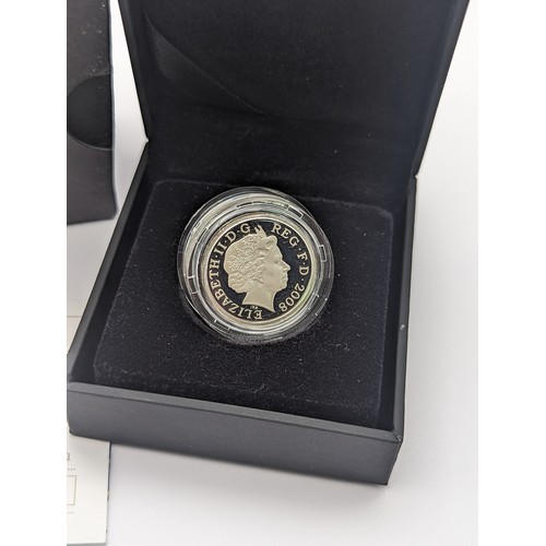 422 - United Kingdom - Elizabeth II (1952 -2022) 2008 UK Royal Shield of Arms £1 piedfort silver proof coi... 