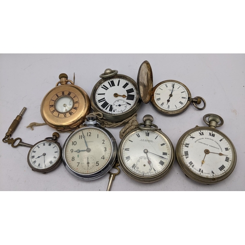 105 - Silver, white metal, gold plated and nickel plated pocket watches to include a hunter stamped silver... 