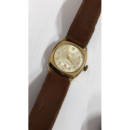 111 - A mid 20th century Kered 9ct gold manual wind wristwatch on a brown leather strap
Location: CAB2