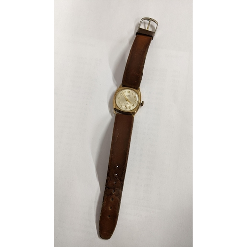 111 - A mid 20th century Kered 9ct gold manual wind wristwatch on a brown leather strap
Location: CAB2