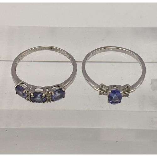 140 - Two white gold and Tanzanite rings to include an 18ct white gold ring set with a central tanzanite f... 