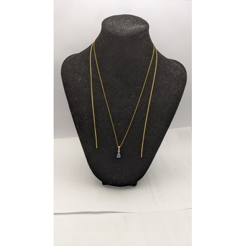 155 - A 9ct gold necklace A/f and a 9ct gold necklace with a diamond and sapphire coloured stone 4.1g
Loca... 