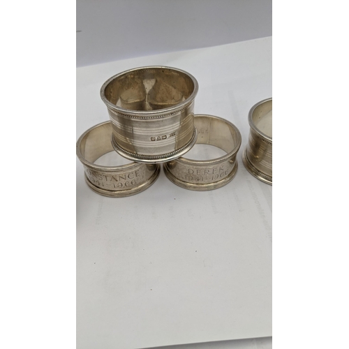 157 - Six silver napkin rings one embossed with fruiting vines, total weight 196.2
Location: