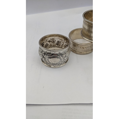 157 - Six silver napkin rings one embossed with fruiting vines, total weight 196.2
Location: