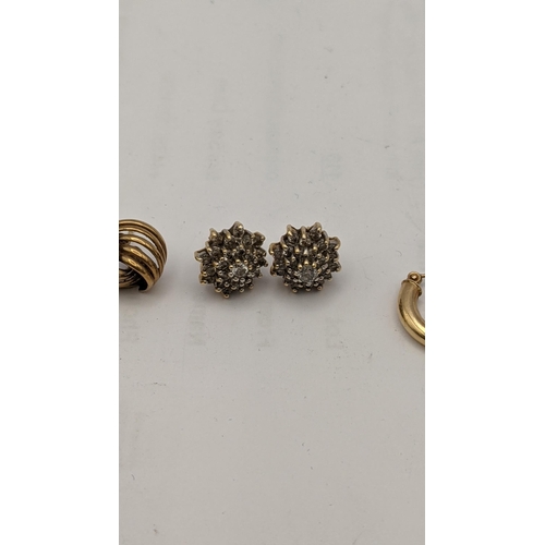 167 - Two pairs of gold earrings one set with diamonds and two single earrings 7g
Location: CAB3