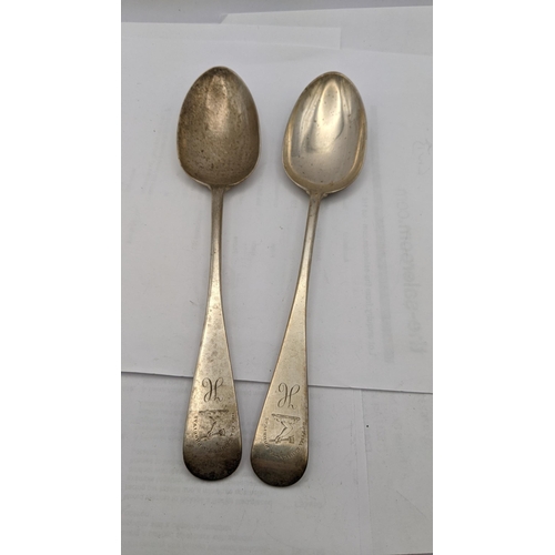 191 - A pair of silver table spoons hallmarked London 1845, total weight 137g
Location: