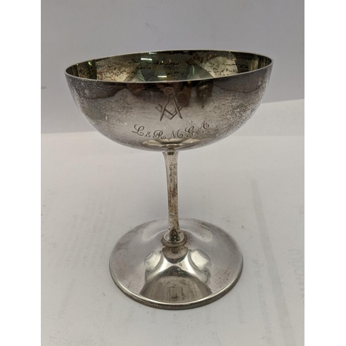 203 - Two Georgian silver salts together with a silver mosaic goblet total weight 178.6g
Location: