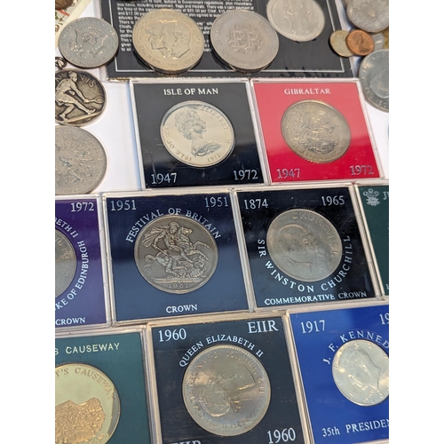 402 - Mixed coins - British and World coins and banknotes to include commemorative crowns, 1976 Concorde e... 