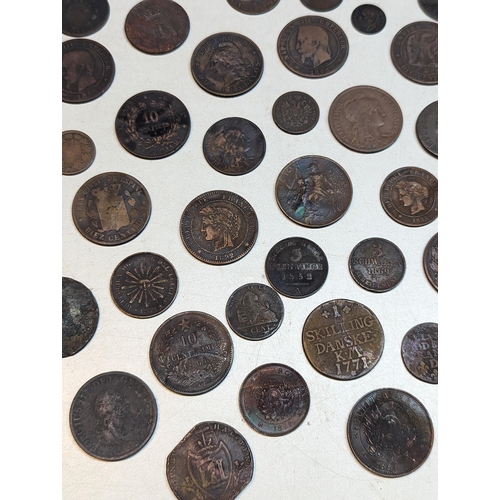 413 - Mixed coins - mostly 19th century world coinage to include 1889 Sarawak one-cent, 1893 Argentina two... 