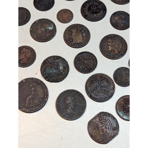 413 - Mixed coins - mostly 19th century world coinage to include 1889 Sarawak one-cent, 1893 Argentina two... 