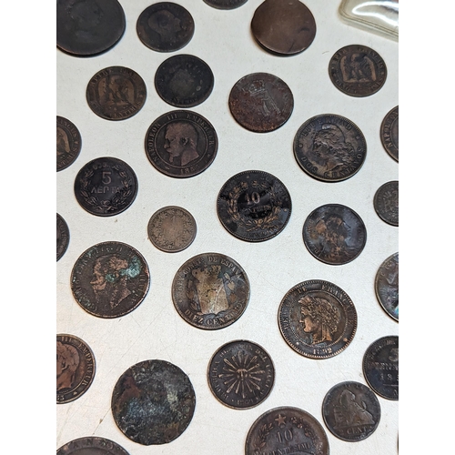 413 - Mixed coins - mostly 19th century world coinage to include 1889 Sarawak one-cent, 1893 Argentina two... 