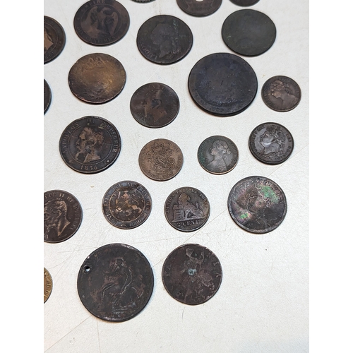 413 - Mixed coins - mostly 19th century world coinage to include 1889 Sarawak one-cent, 1893 Argentina two... 