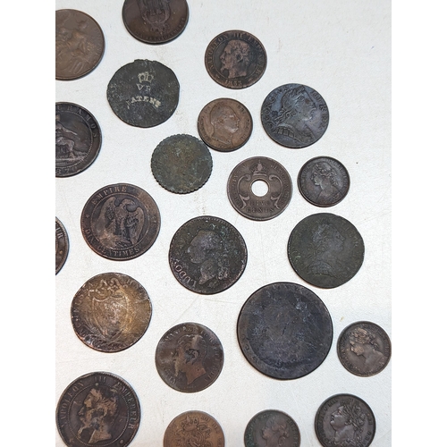 413 - Mixed coins - mostly 19th century world coinage to include 1889 Sarawak one-cent, 1893 Argentina two... 