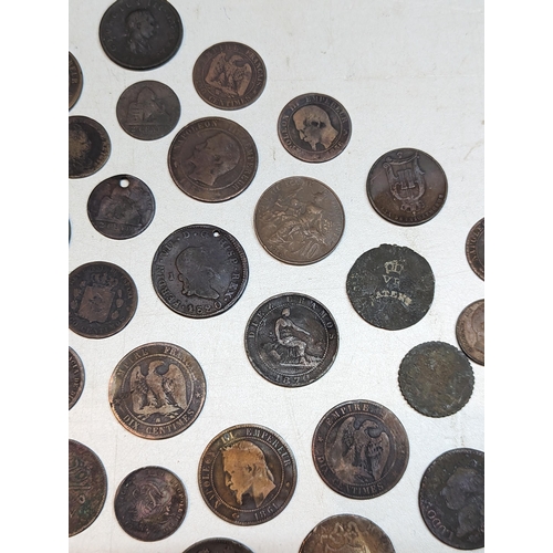 413 - Mixed coins - mostly 19th century world coinage to include 1889 Sarawak one-cent, 1893 Argentina two... 